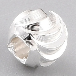 925 Sterling Silver Plated Brass Beads, Long-Lasting Plated, Corrugated Round, 925 Sterling Silver Plated, 4x3mm, Hole: 1.5mm