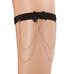 Черный Цепочка для ног с бантом из эластичного волокна, многослойная прочная железная цепь на бедро для женщин, чёрные, 400 мм