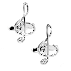 Platinum Brass with Glass Rhinestone Cufflinks, Musical Note, Platinum, 17.5x14.5mm