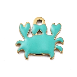Бирюза Ионное покрытие (ip) 201 брелоки из нержавеющей стали, с эмалью, реальный 18 k позолоченный, морское животное, крабовое очарование, бирюзовые, 11x12x1.3 мм, отверстие : 1.4 мм
