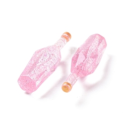 Pink Dummy Bottle Transparent Resin Cabochon, with Glitter Powder, Pink, 41.5x12.5x12.5mm