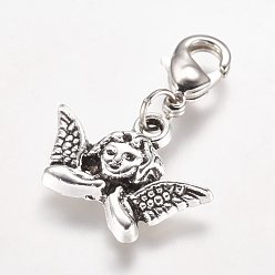 Antique Silver Alloy Pendant, with Brass Lobster Claw Clasps, Cherub, Antique Silver, 28mm