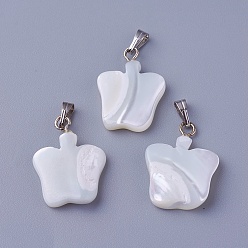 Shell Shell Pendants, with Brass Findings, Apple, Platinum, 19.8~20.5x14~15x2~3.5mm, Hole: 1.5~2.5x5~6mm
