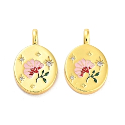 Настоящее золото 18K Покрытие стойки латунь микропаве прозрачные подвески из кубического циркония, с эмалью, долговечный, без свинца и без кадмия, раунд с последователем, реальный 18 k позолоченный, 21x13x2.5 мм, отверстие : 4x2 мм