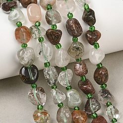 Quartz Lodolite Quartz lodolite vert naturel / quartz de jardin / brins de perles de quartz fantôme vert, nuggets, 8~15x7~11x3.5~7.5mm, Trou: 0.8mm, Environ 31~39 pcs/chapelet, 15.75'' (40 cm)