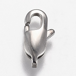 Stainless Steel Color 316 Surgical Stainless Steel Lobster Claw Clasps, Manual Polishing, Stainless Steel Color, 13x6.5x3.5mm, Hole: 2x1.5mm