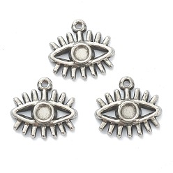 Stainless Steel Color Non-Tarnish 304 Stainless Steel Pendants Cabochon Settings, Eye, Stainless Steel Color, Tray: 2mm, 12.5x13.5x2mm, Hole: 1mm