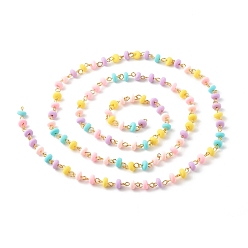 Colorful Handmade Polymer Clay Beaded Chains, with Iron Findings & Oblate Beads, Unwelded, Colorful, 6~7x3mm, about 39.37 inch(1m)/strand