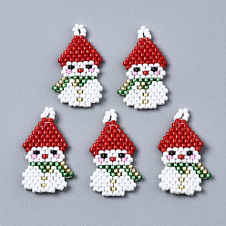 FireBrick MIYUKI & TOHO Japanese Seed Beads, Handmade Pendants, Loom Pattern, Christmas Snowman, FireBrick, 25x14x2mm, Hole: 1.2mm