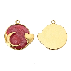 Темно-Красный Шкентели нержавеющей стали, с эмалью, золотые, плоский круглый с подвеской в виде луны и сердца, темно-красный, 17x17 мм