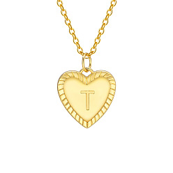 Letter T Золотистый тон латунный кабель цепочка буква сердце кулон ожерелья для женщин, Письмо T, 15.75 дюйм (40 см)