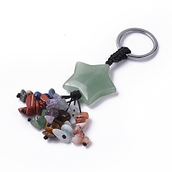 Зеленый Авантюрин Натуральная зеленая авантюриновая звезда с брелками из смешанных драгоценных камней с кисточками из бисера, с 304 кольцевыми застежками из нержавеющей стали, 9.5~10 см