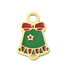 Christmas Bell Рождество 304 эмалированные подвески из нержавеющей стали, без кадмия и без свинца, Рождественский колокольчик, 15x10x0.8 мм, отверстие : 2.5 мм