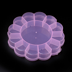 Pink Flower Plastic Bead Storage Containers, 13 Compartments, Pink, 15.5x15.5x2.5cm