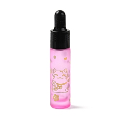 Pearl Pink Rubber Dropper Bottles, Refillable Glass Bottle, for Essential Oils Aromatherapy, with Fortune Cat Pattern & Chinese Character, Pearl Pink, 2x9.45cm, Hole: 9.5mm, Capacity: 10ml(0.34fl. oz)