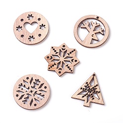 BurlyWood Christmas Theme Undyed Wood Pendants, Mixed Shapes, BurlyWood, 29~30x27~30x2.1mm, Hole: 1mm
