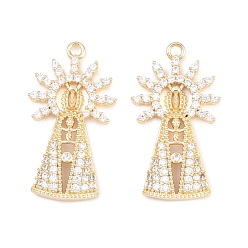 Real 18K Gold Plated Religion Brass Micro Pave Clear Cubic Zirconia Pendants, Nossa Senhora Aparecida Charms, Real 18K Gold Plated, 27.5x15x4mm, Hole: 1.6mm