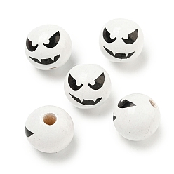 Белый Набивные деревянные европейские бусины, бусины на тему Хэллоуина, круглые, белые, 15.5~16 мм, отверстие : 4~4.5 мм