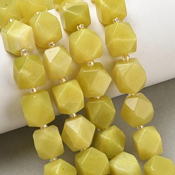 Lemon Jade Natural Lemon Jade Beads Strands, Nuggets, Faceted, with Seed Beads, 11.5~12.5x9~13x9~12mm, Hole: 1mm, about 28pcs/strand, 14.96''(38cm)