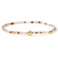 Седло Коричневый Богемные браслеты из стеклянного бисера и латуни на эластичной основе для женщин., колонка, седло коричневый, 6.50 дюйм (16.5 см)