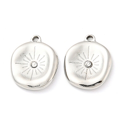 Нержавеющая Сталь Цвет 304 подвески из нержавеющей стали, со стразами, плоские круглые с солнцем, цвет нержавеющей стали, 16.5x13x2.5 мм, отверстие : 1.4 мм