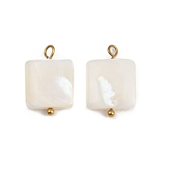 Настоящее золото 18K Квадратные подвески из натуральных ракушек, с 304 петлями из нержавеющей стали, цвет морской раковины, ионное покрытие (ip), реальный 18 k позолоченный, 18~18.5x12.5x3.5 мм, отверстие : 1.8~2 мм