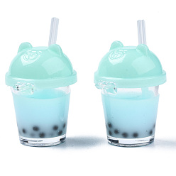 Pale Turquoise Imitation Bubble Tea/Boba Milk Tea Resin Pendants, Boba Polymer Clay inside, with Acrylic Cup, Pale Turquoise, 35~41x27x23mm, Hole: 1.8mm