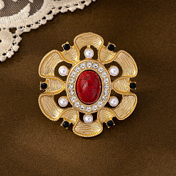 Золотой Кольца из сплава горного хрусталя и искусственного жемчуга для женщин, цветок, золотые, внутренний диаметр: 18 мм