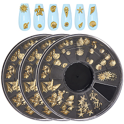 Золотой 3 коробки из сплава кабошоны, украшения для ногтей, разнообразные, золотые, 2.5~7x3~6.5x0.3~3 мм