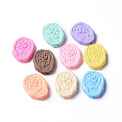 Mixed Color Spray Painted Opaque Acrylic Beads, Rubberized Style,, Flower, Mixed Color, 27.5x21.5x6.5mm, Hole: 2.1mm