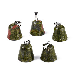 Унакит Природные подвески Unakite, колокол прелести, с защелкой из нержавеющей стали на поручнях, цвет нержавеющей стали, 17~18.5x15.5~16 мм, отверстие : 5.5x3 мм