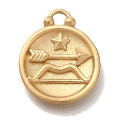 Стрелец Вакуумное покрытие pvd 304 подвески из нержавеющей стали, плоский круглый с шармом созвездий, реальный 18 k позолоченный, Стрелец, 20.5x16.5x2.5 мм, отверстие : 2~2.2 мм