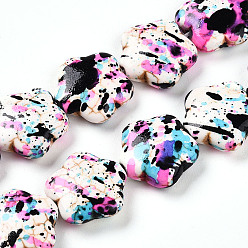 Разноцветный Синтетических нитей бирюзовые бусы, окрашеные, цветок, красочный, 14.5x14.5~15x5.3 мм, отверстие : 1 мм, около 27 шт / нитка, 15.16'' (38.5 см)