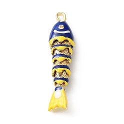 Azul Royal Colgantes de latón con micropavé de circonitas cúbicas de color naranja, con esmalte, encantos de pescado, sin plomo y cadmio, chapado en rack, larga duración plateado, real 18 k chapado en oro, azul real, 46x11x7 mm, agujero: 4x2.5 mm