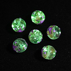 Средняя Орхидея Светящиеся стеклянные бусины ручной работы с эмалью золотого песка, круглый с молнией, светится в темноте, средне орхидеи, 12 мм, отверстие : 1.4 мм