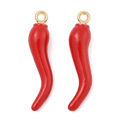 Золотой Стойки обшивки сплава эмали подвески, рог изобилия / итальянский рог корничелло амулеты, золотые, 30x6.5x6.5 мм, отверстие : 1.8 мм