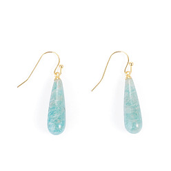Amazonite 1 Pair Natural Amazonite Dangle Earrings, with Brass Earring Hooks, Teardrop, Ion Plating(IP), 34~36x7~7.5mm
