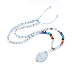 Опал Чакра ювелирные изделия йога, Opalite кулон ожерелья, с находками из натурального / синтетического смешанного камня и латуни, слезинка с дерева, 23.62 дюйм (60 см)