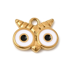 Белый 304 из нержавеющей стали шармы эмали, сова прелести, ионное покрытие (ip), реальный 18 k позолоченный, белые, 11x13x2 мм, отверстие : 1.5 мм