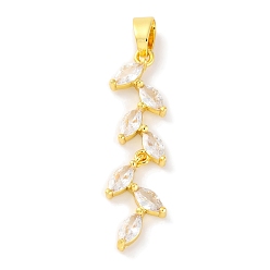 Настоящее золото 18K Стойка металлическая латунная микропрофилированная кубическая циркония подвески, долговечный, без кадмия и без свинца, лист прелести, реальный 18 k позолоченный, 40x8.5x3 мм, отверстие : 3.5x5.5 мм