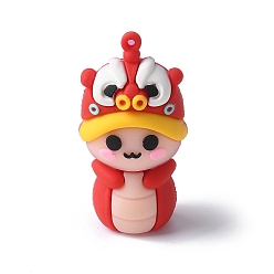 Красный Пластиковые подвески из пвх, змея с танцующим львом, красные, 59x31x29.5 мм, отверстие : 2 мм