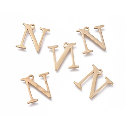 Letter N 304 Stainless Steel Charms, Greek Alphabet, Golden, Letter.N, 13x13x1mm, Hole: 1.2mm