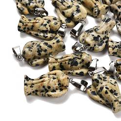 Далматинских Джаспер Природные яшмы далматин подвески, с 201 вывод из нержавеющей стали, ангел, 24~25x15~16x7~8 мм, отверстие : 5x7 мм