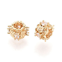 Настоящее золото 18K Латунные микро проложить Цирконий Европейский бисером, без кадмия, без никеля и без свинца, плоско-круглые, реальный 18 k позолоченный, 9x9x5.5 мм, отверстие : 4 мм