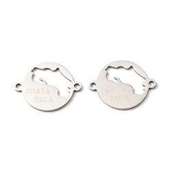 Нержавеющая Сталь Цвет 201 201 Подвески-соединители из нержавеющей стали, плоский круг с лазерной резкой ссылки на карту Коста-Рики, не тускнеет, цвет нержавеющей стали, 14x18x1 мм, отверстие : 1.4 мм