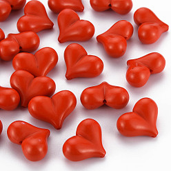Red Opaque Acrylic Beads, Heart, Red, 17x22x10mm, Hole: 1.4mm, about 255pcs/500g