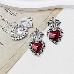 Herz Halloween-Legierung Emaille Anhänger Strass-Einstellungen, Antik Silber Farbe, Herz, 36x20 mm
