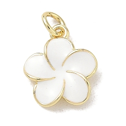 White Brass Enamel Pendants, Flower Charms, Rack Plating, Long-Lasting Plated, Cadmium Free & Lead Free, Real 18K Gold Plated, White, 15x12.5x3.5mm, Hole: 3mm