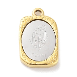 Gémeaux Pendentifs en acier inoxydable, rectangle avec breloque douze constellations, or et acier inoxydable Couleur, gemini, 304mm, Trou: 23x14.5x3mm