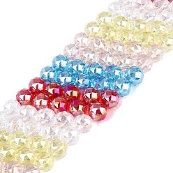 (52) Непрозрачная лаванда Гальванизируйте прозрачное стекло бисер нитей, круглые, с покрытием AB цвета, граненые, разноцветные, 7.5~8x7 мм, отверстие : 1~1.5 мм, около 48~50 шт / нитка, 13.19~14.17 (33.5~36 см)